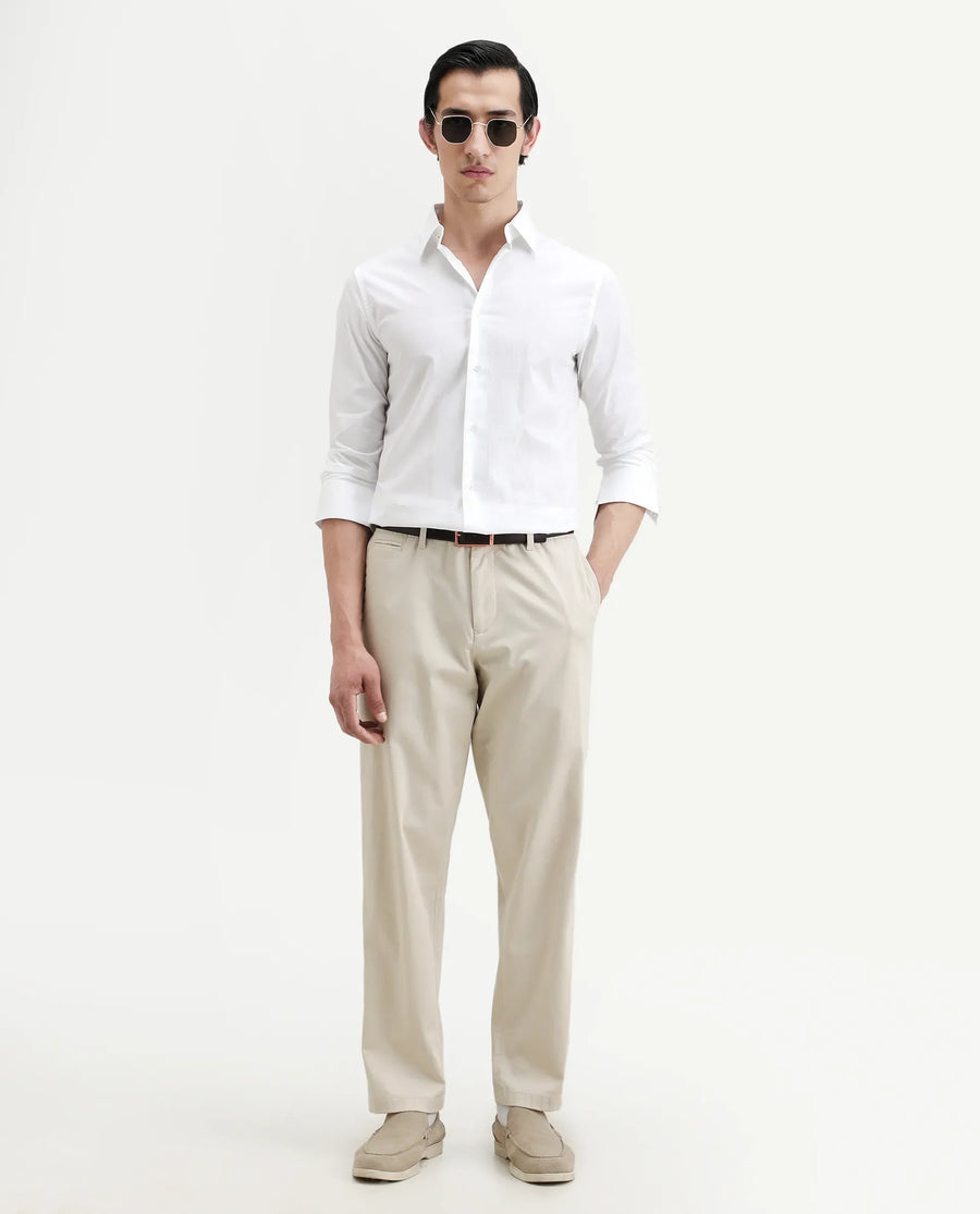Rare Rabbit Men's Pedron White Cotton Plain Regular Fit Full Sleeve Collared Shirt