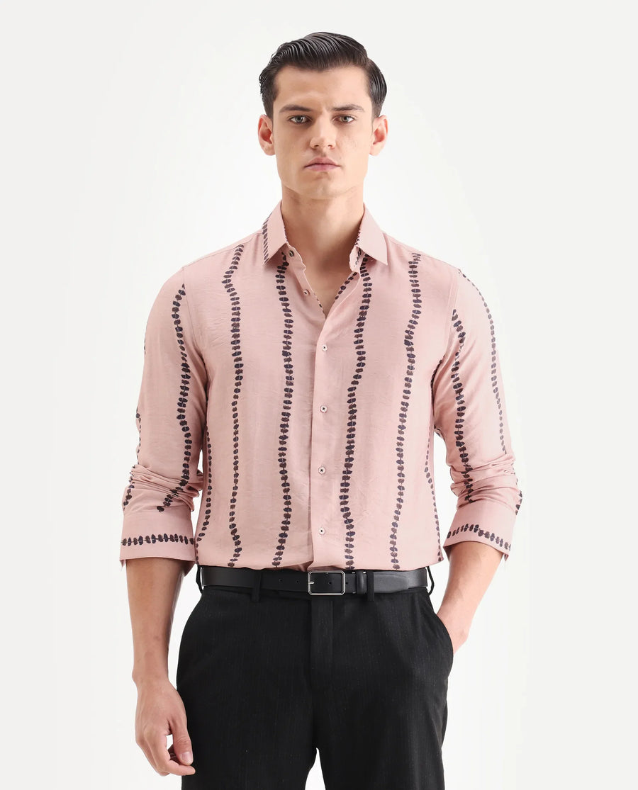 Rare Rabbit Men's Bedoc Beige Cotton Decorative Print Regular Fit Full Sleeve Collared Shirt