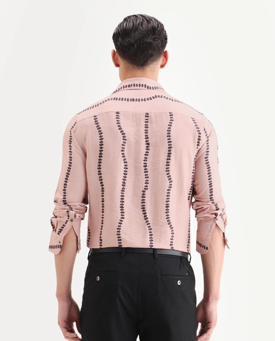 Rare Rabbit Men's Bedoc Beige Cotton Decorative Print Regular Fit Full Sleeve Collared Shirt