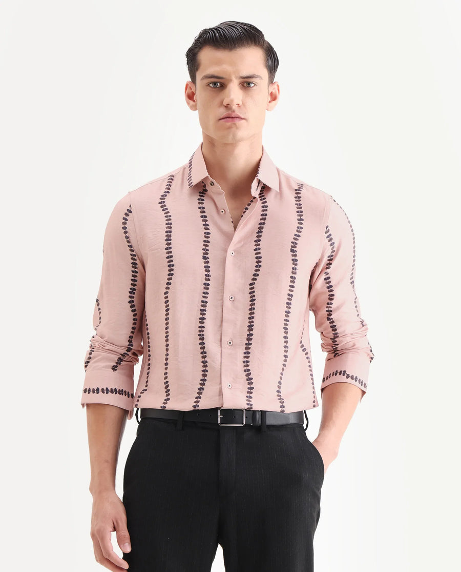 Rare Rabbit Men's Bedoc Beige Cotton Decorative Print Regular Fit Full Sleeve Collared Shirt