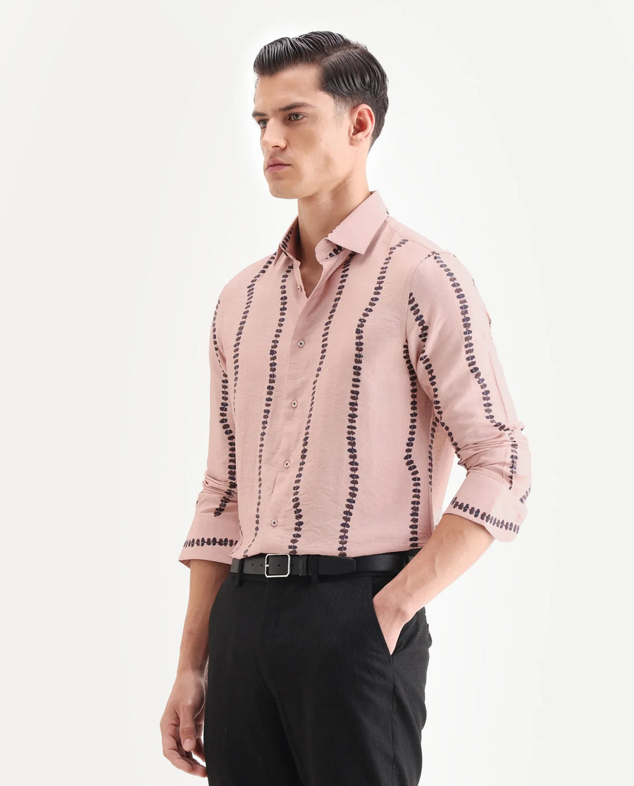 Rare Rabbit Men's Bedoc Beige Cotton Decorative Print Regular Fit Full Sleeve Collared Shirt