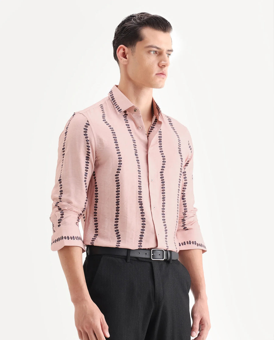 Rare Rabbit Men's Bedoc Beige Cotton Decorative Print Regular Fit Full Sleeve Collared Shirt