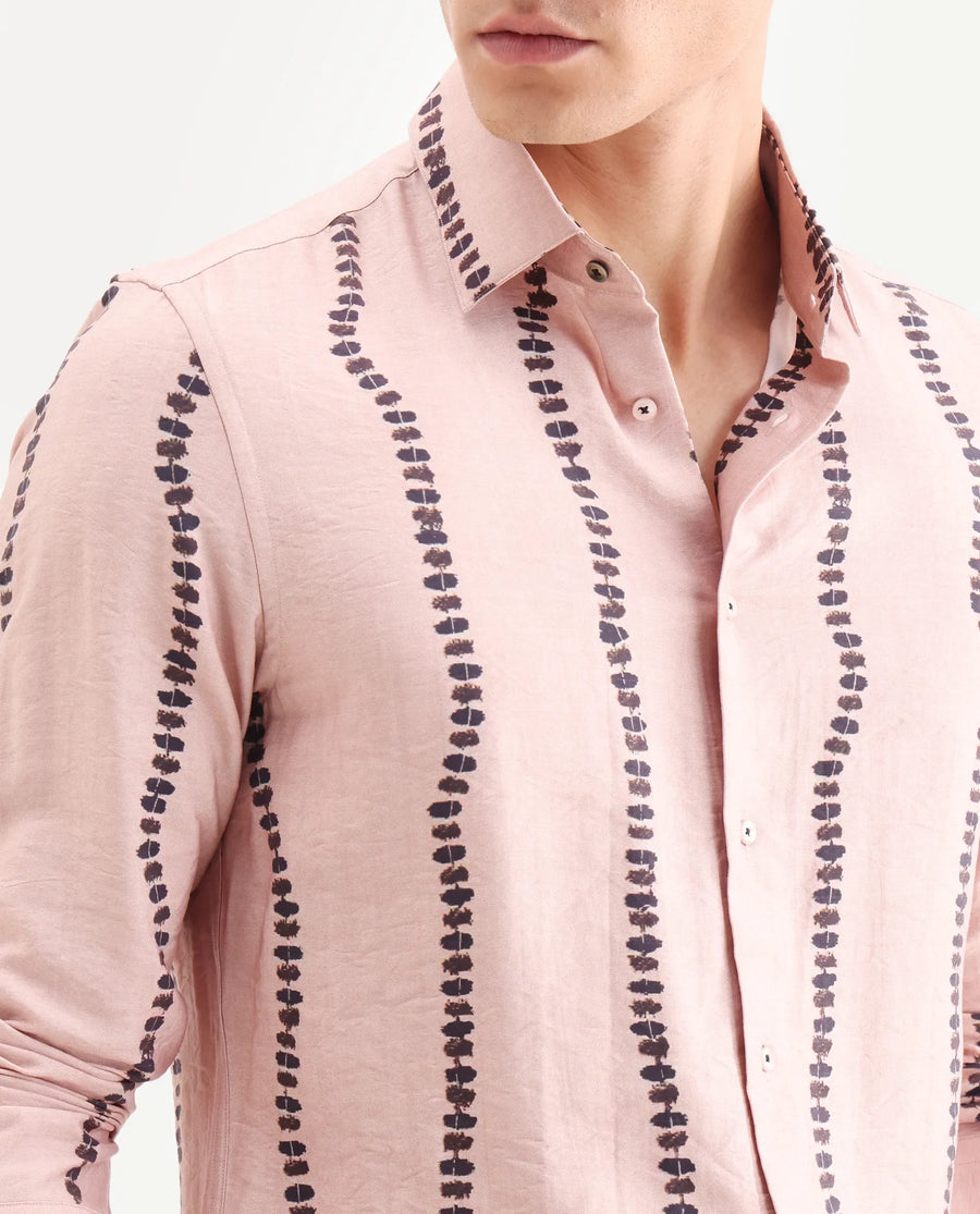 Rare Rabbit Men's Bedoc Beige Cotton Decorative Print Regular Fit Full Sleeve Collared Shirt