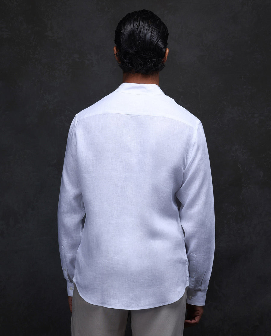 Rare Rabbit Men's Fig White 100% Linen Plain Regular Fit Full Sleeve Collared Shirt