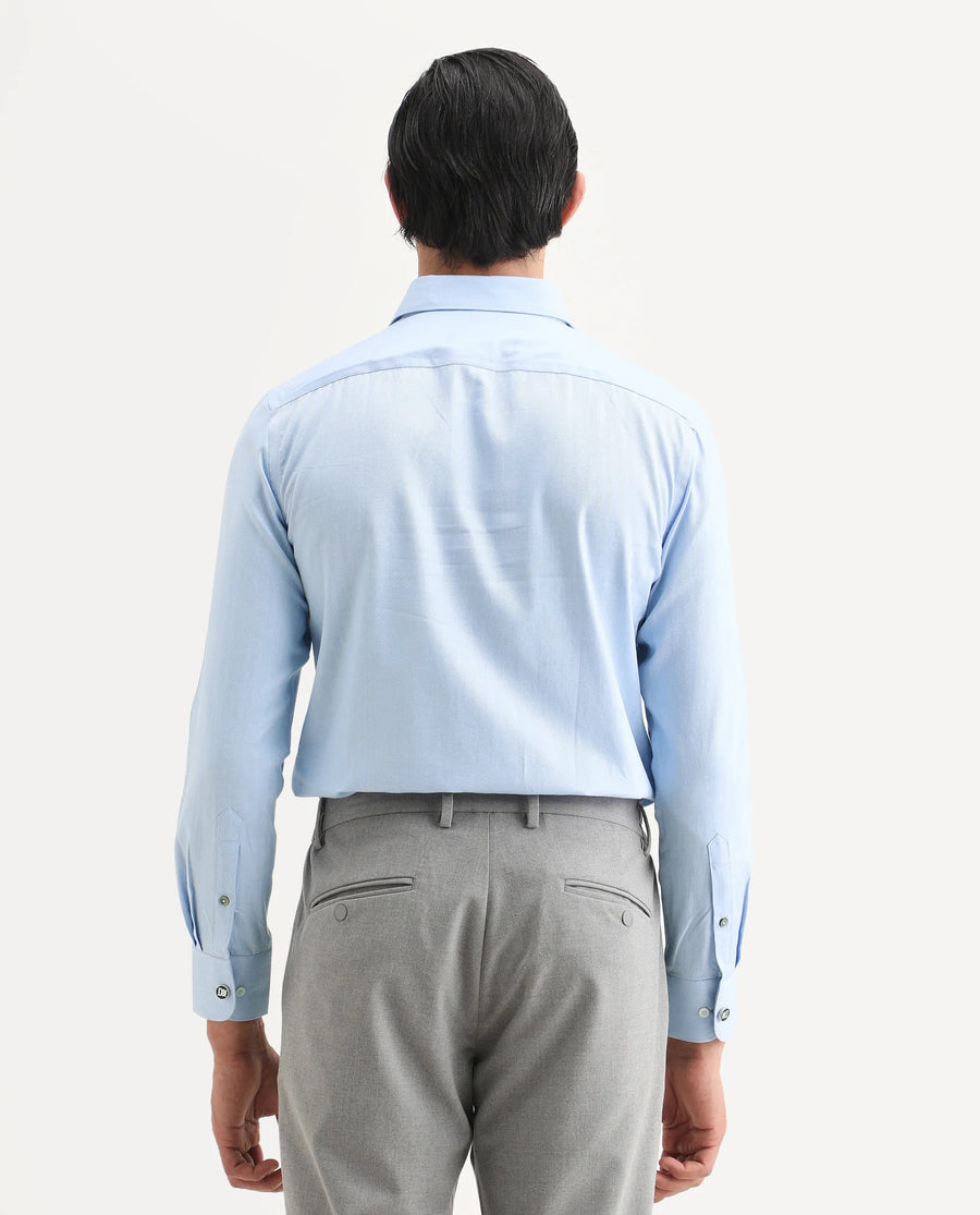 Rare Rabbit Men's Fargo Blue Plain Regular Fit Full Sleeve Collared Shirt