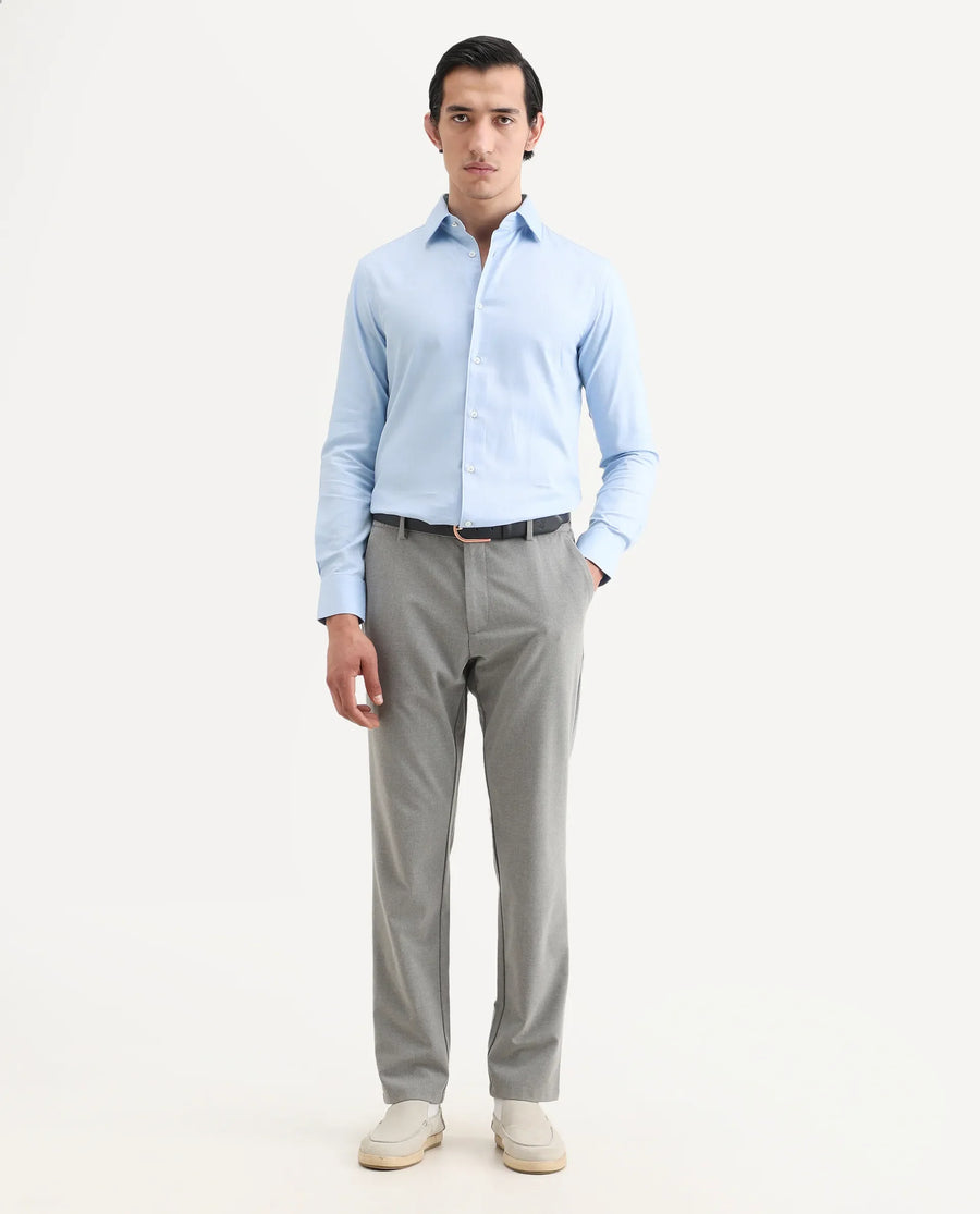 Rare Rabbit Men's Fargo Blue Plain Regular Fit Full Sleeve Collared Shirt