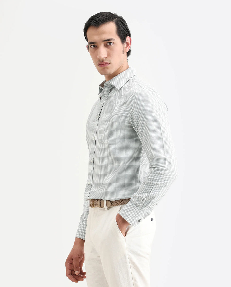 Rare Rabbit Men's Tucky Grey Cotton Blend Striped Print Regular Fit Full Sleeve Collared Shirt