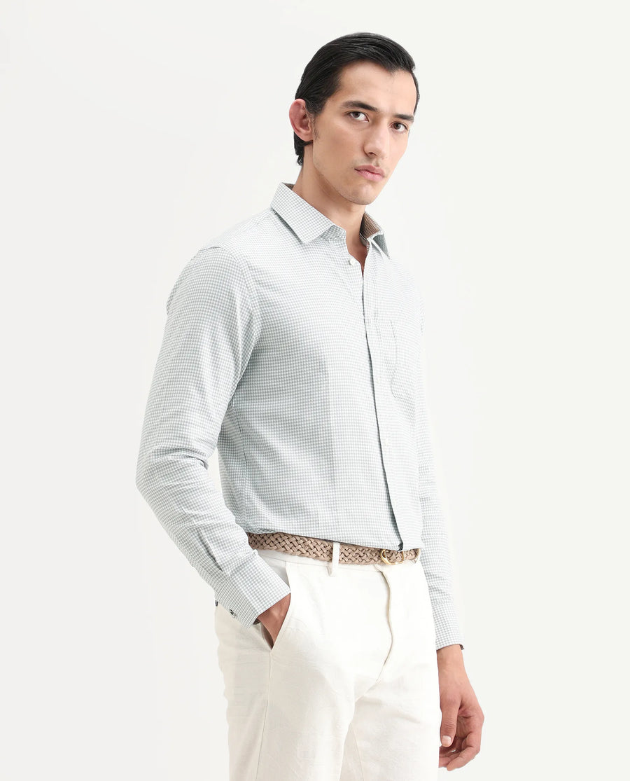 Rare Rabbit Men's Tucky Grey Cotton Blend Striped Print Regular Fit Full Sleeve Collared Shirt