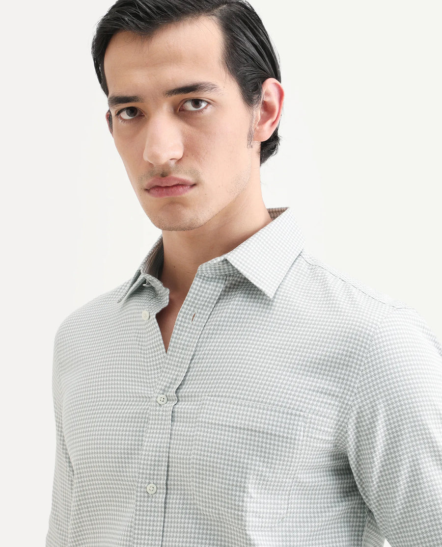 Rare Rabbit Men's Tucky Grey Cotton Blend Striped Print Regular Fit Full Sleeve Collared Shirt