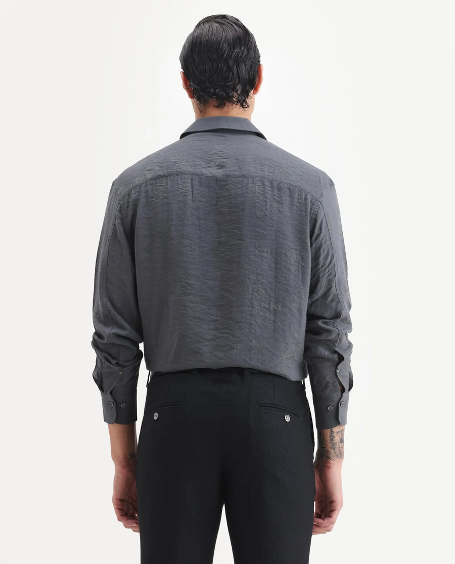 Rare Rabbit Men's Redif Grey Viscose Blend Fabric Full Sleeve Spread Collar Regular Fit Jacquard Shirt