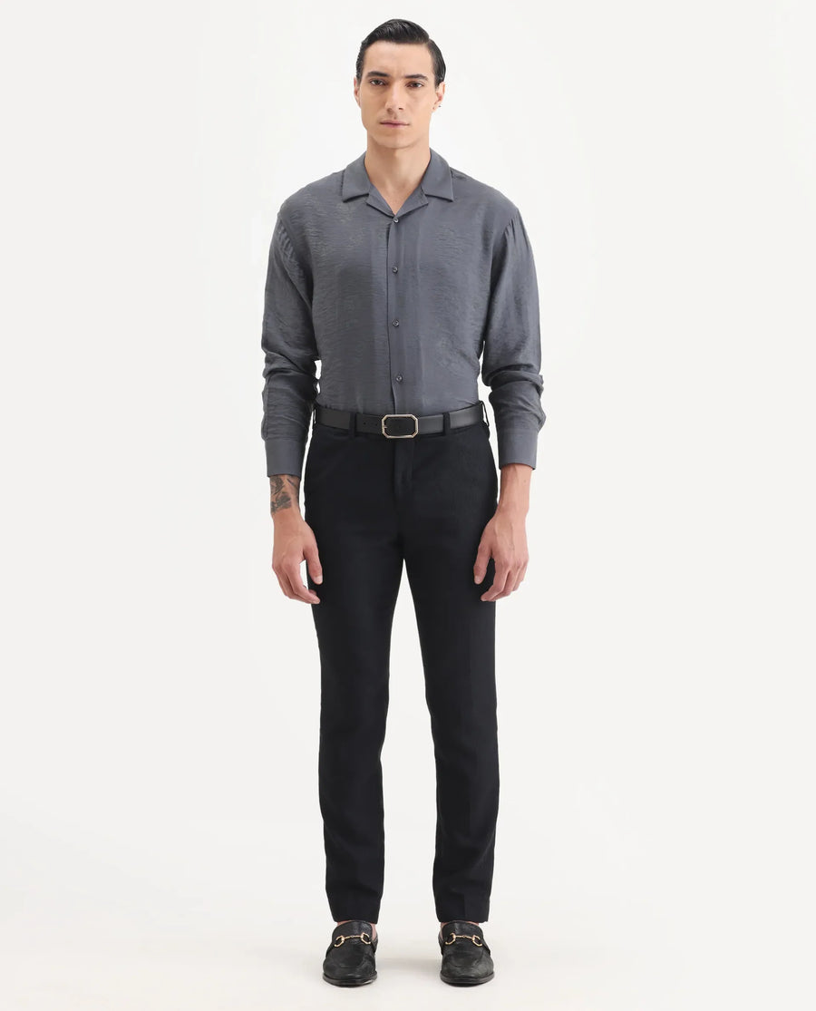 Rare Rabbit Men's Redif Grey Viscose Blend Fabric Full Sleeve Spread Collar Regular Fit Jacquard Shirt