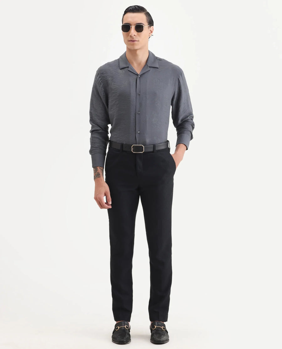 Rare Rabbit Men's Redif Grey Viscose Blend Fabric Full Sleeve Spread Collar Regular Fit Jacquard Shirt