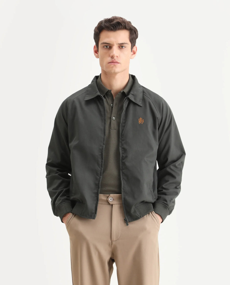 Rare Rabbit Men's Clayon Olive Polyester Embroidered Regular Fit Full Sleeve Spread Collar Jacket