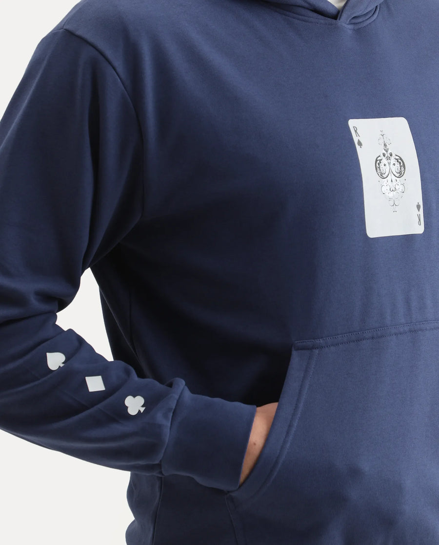 Rare Rabbit Men's Meloro Navy Cotton Blend Graphic Print Regular Fit Full Sleeve Hooded Sweatshirt