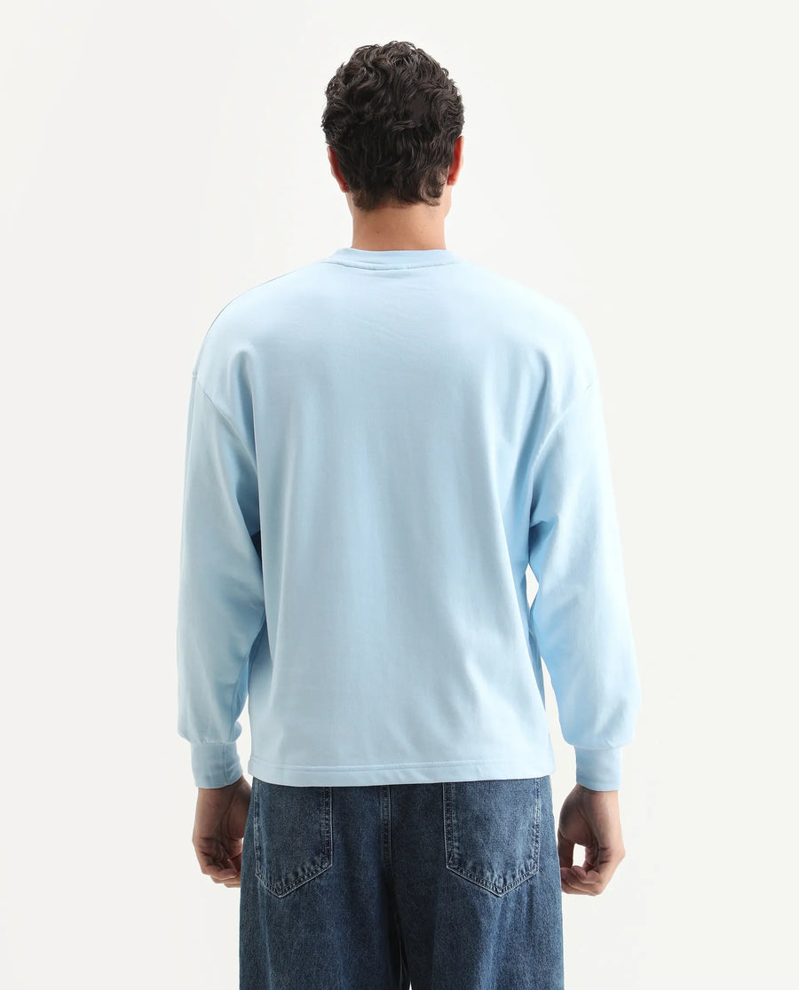 Rare Rabbit Men's Remor Light Blue Cotton Graphic Print Regular Fit Full Sleeve Crew Neck Sweatshirt