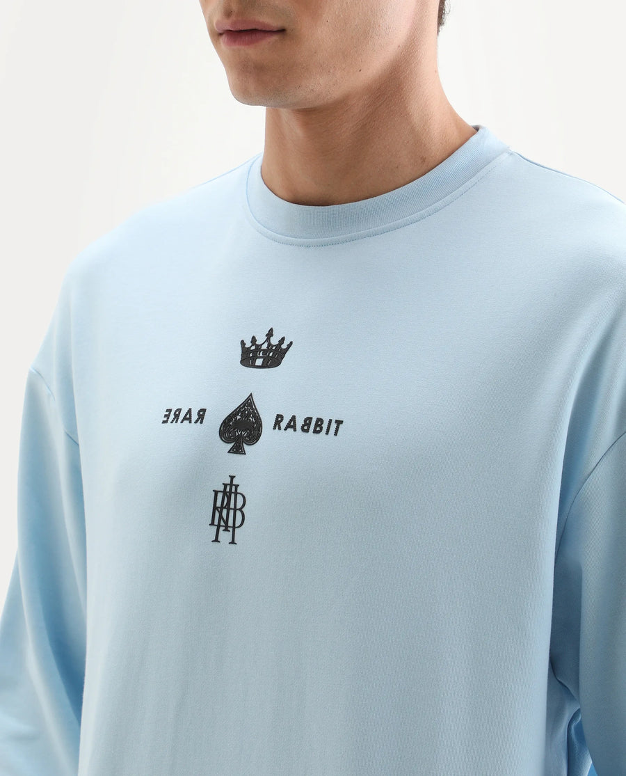 Rare Rabbit Men's Remor Light Blue Cotton Graphic Print Regular Fit Full Sleeve Crew Neck Sweatshirt