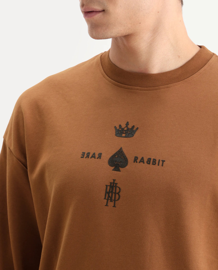Rare Rabbit Men's Remor Rust Cotton Graphic Print Regular Fit Full Sleeve Crew Neck Sweatshirt