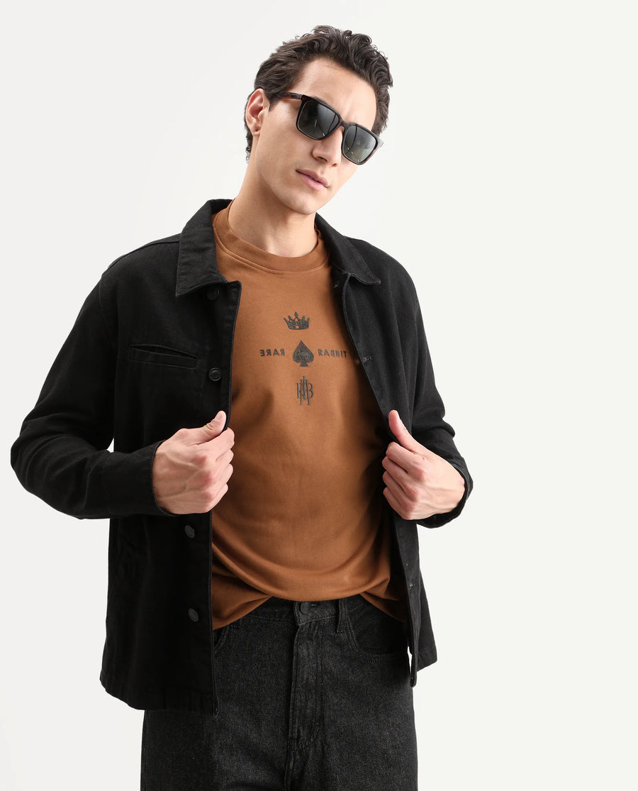 Rare Rabbit Men's Remor Rust Cotton Graphic Print Regular Fit Full Sleeve Crew Neck Sweatshirt