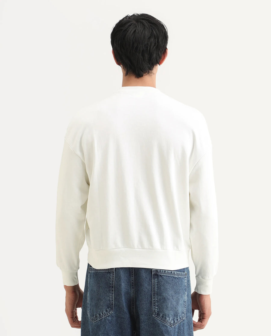 Rare Rabbit Men's Bade Off White Cotton Abstract Print Boxy Fit Full Sleeve Crew Neck Sweatshirt