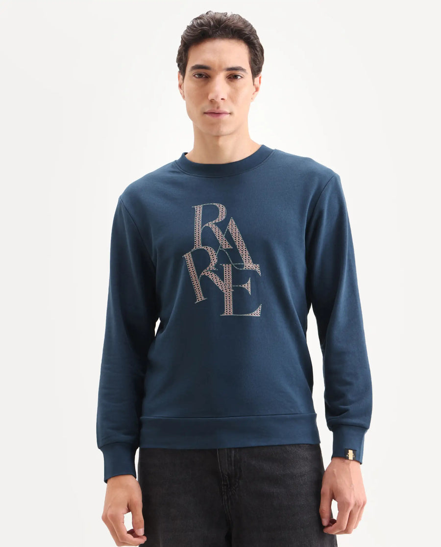 Rare Rabbit Men's Calixer Dark Green Graphic Print Regular Fit Full Sleeve Crew Neck Sweatshirt