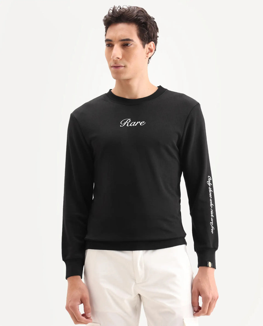 Rare Rabbit Men's Lain Black Cotton Animal Print Boxy Fit Full Sleeve Crew Neck Sweatshirt