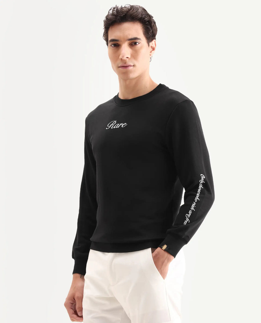 Rare Rabbit Men's Lain Black Cotton Animal Print Boxy Fit Full Sleeve Crew Neck Sweatshirt