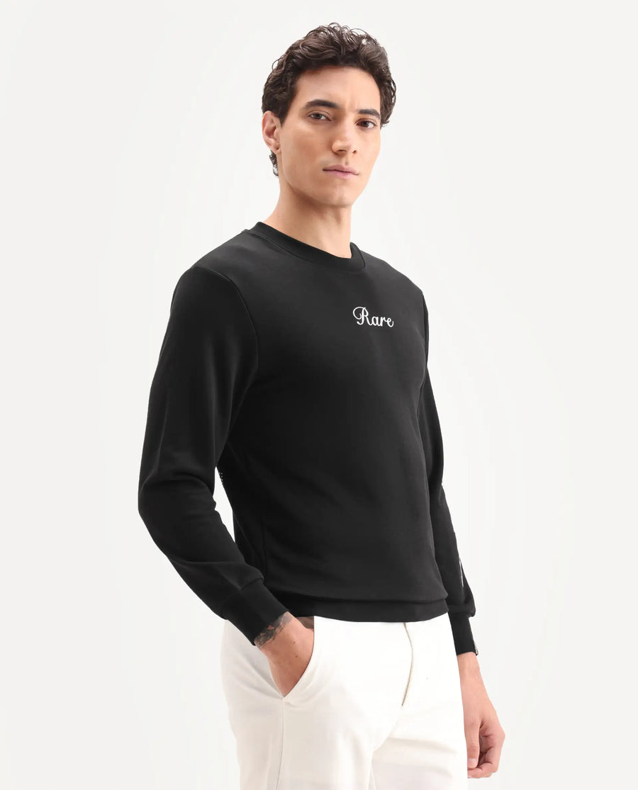 Rare Rabbit Men's Lain Black Cotton Animal Print Boxy Fit Full Sleeve Crew Neck Sweatshirt