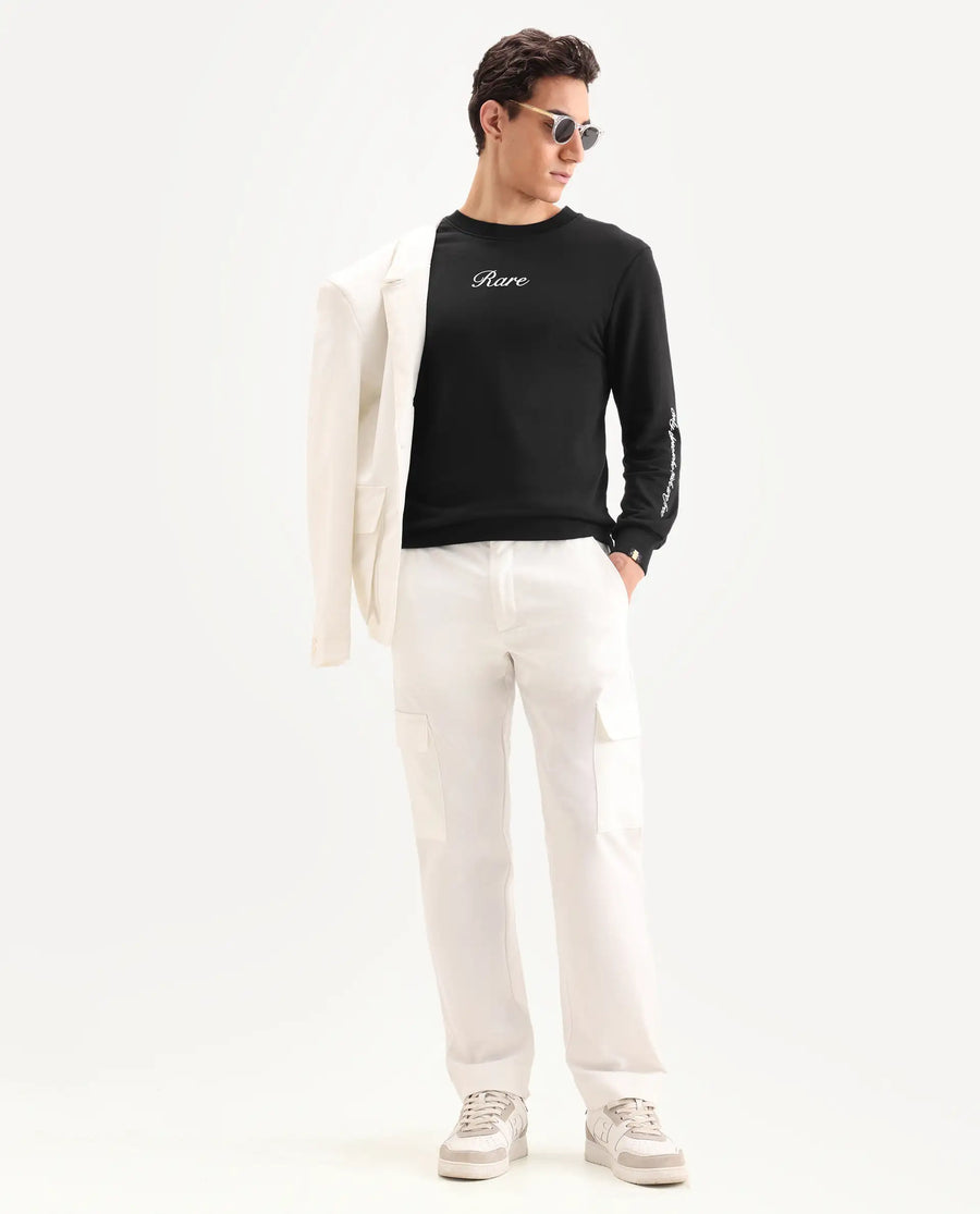 Rare Rabbit Men's Lain Black Cotton Animal Print Boxy Fit Full Sleeve Crew Neck Sweatshirt