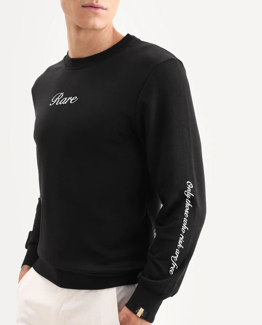 Rare Rabbit Men's Lain Black Cotton Animal Print Boxy Fit Full Sleeve Crew Neck Sweatshirt