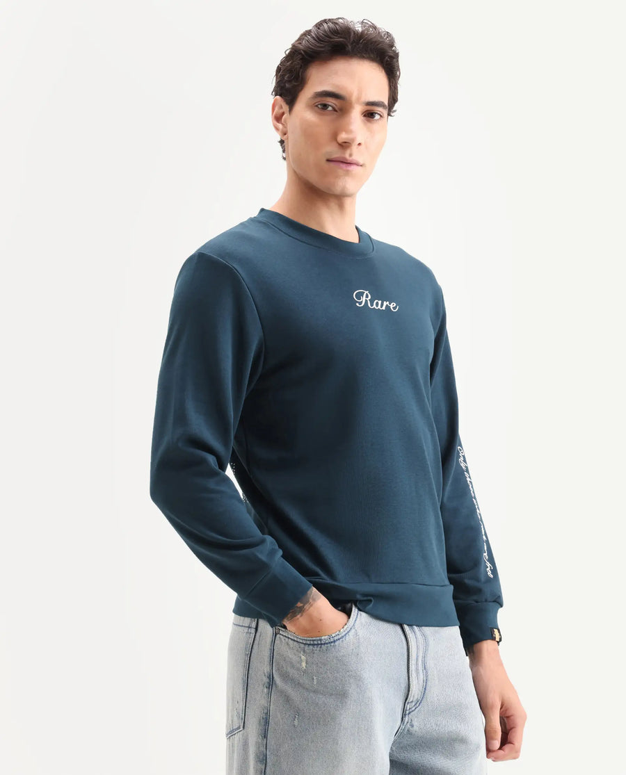 Rare Rabbit Men's Lain Petrol Cotton Animal Print Boxy Fit Full Sleeve Crew Neck Sweatshirt