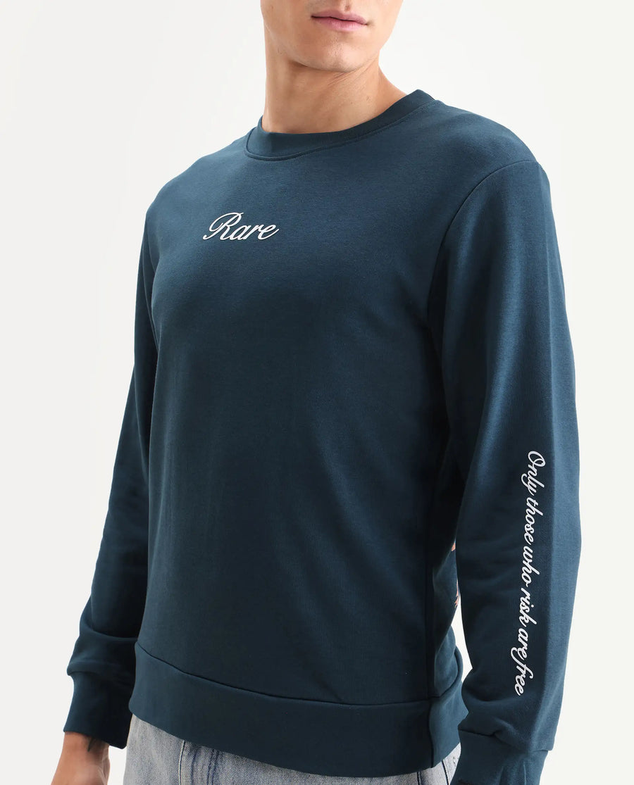 Rare Rabbit Men's Lain Petrol Cotton Animal Print Boxy Fit Full Sleeve Crew Neck Sweatshirt