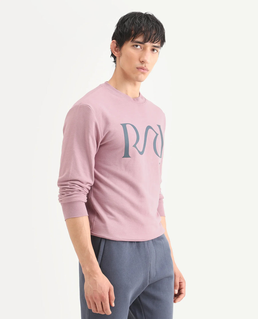 Rare Rabbit Men's Oris Dusky Pink Cotton Graphic Print Regular Fit Full Sleeve Crew Neck Sweatshirt