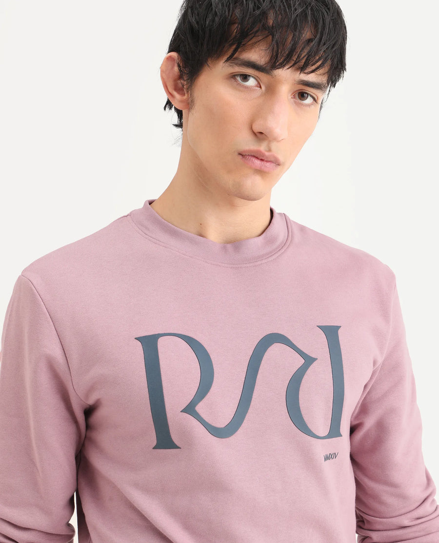 Rare Rabbit Men's Oris Dusky Pink Cotton Graphic Print Regular Fit Full Sleeve Crew Neck Sweatshirt