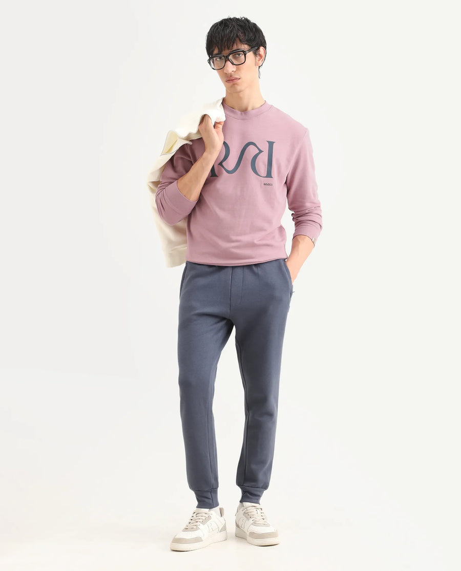 Rare Rabbit Men's Oris Dusky Pink Cotton Graphic Print Regular Fit Full Sleeve Crew Neck Sweatshirt