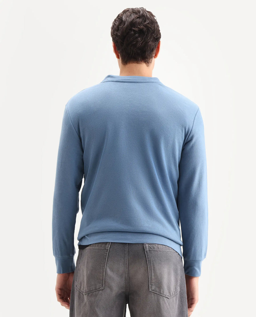 Rare Rabbit Men's Oris Dusky Blue Cotton Graphic Print Regular Fit Full Sleeve Crew Neck Sweatshirt