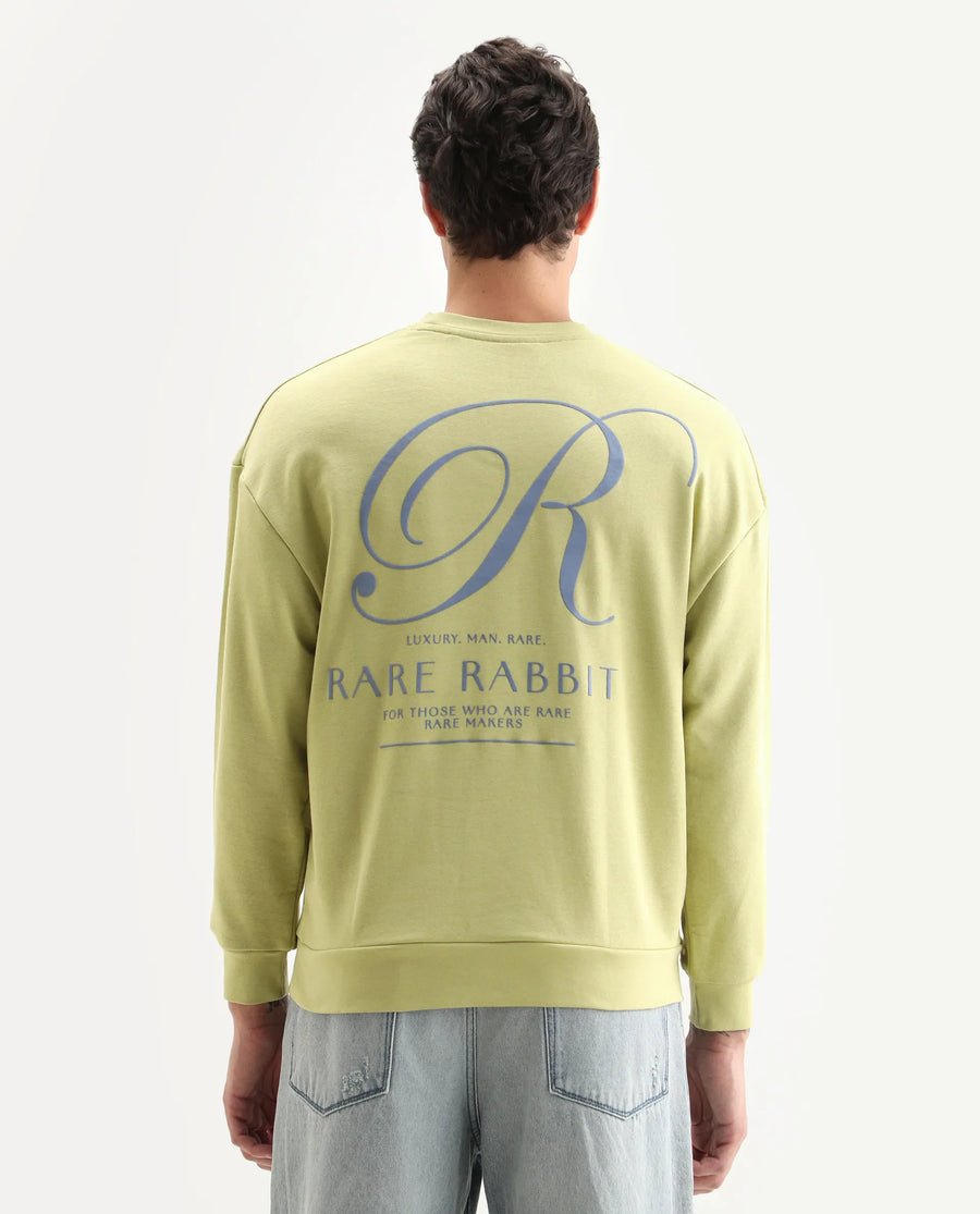 Rare Rabbit Men's Ore Pastel Green Cotton Typography Print Boxy Fit Full Sleeve Crew Neck Sweatshirt