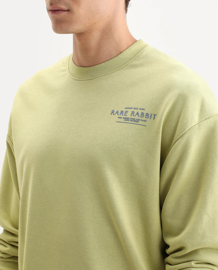 Rare Rabbit Men's Ore Pastel Green Cotton Typography Print Boxy Fit Full Sleeve Crew Neck Sweatshirt