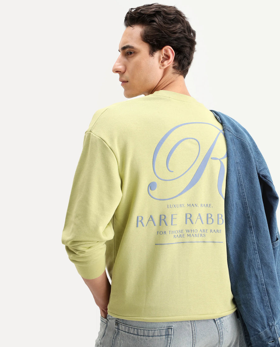 Rare Rabbit Men's Ore Pastel Green Cotton Typography Print Boxy Fit Full Sleeve Crew Neck Sweatshirt