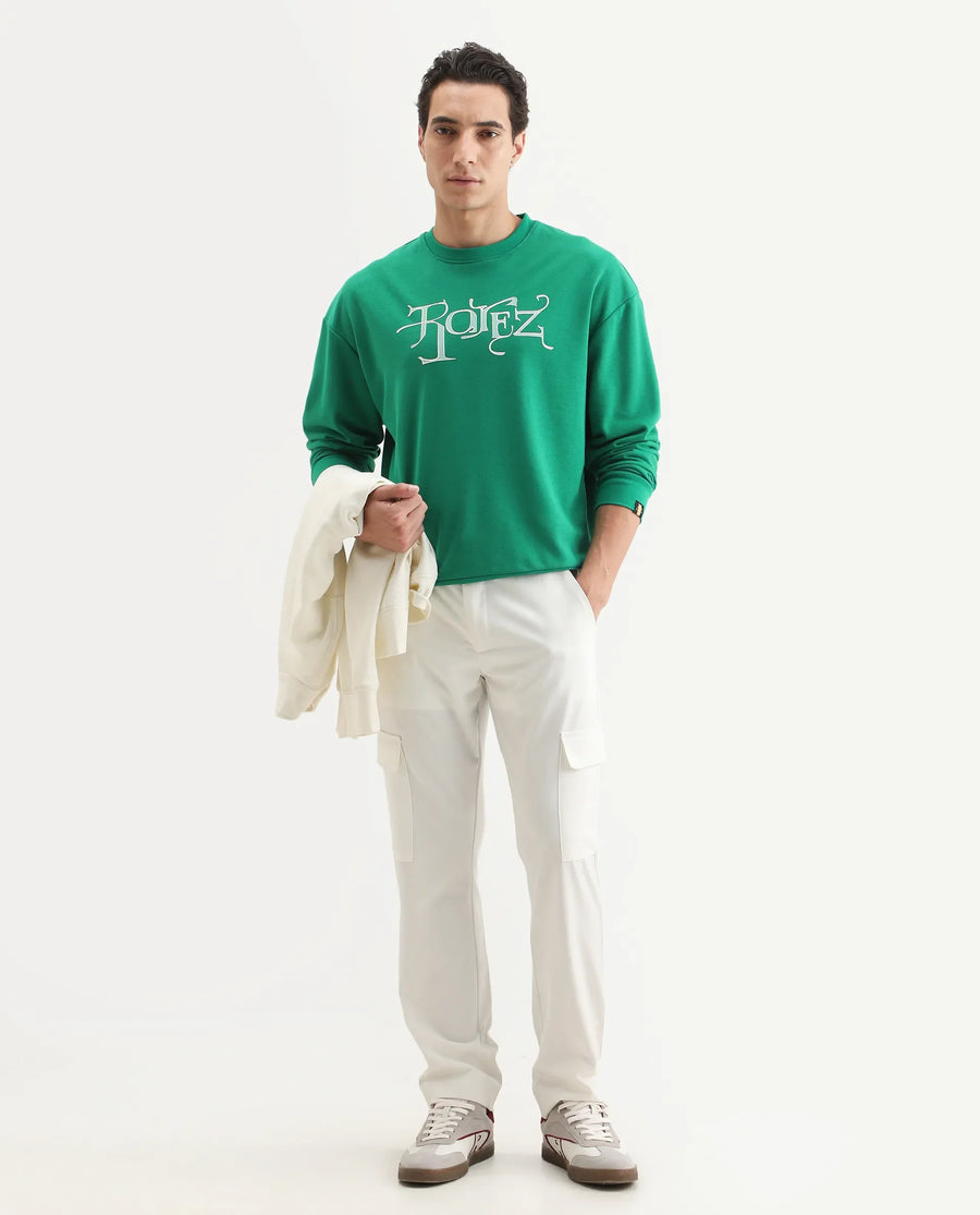 Rare Rabbit Men's Bott Green Cotton Graphic Print Regular Fit Full Sleeve Crew Neck Sweatshirt