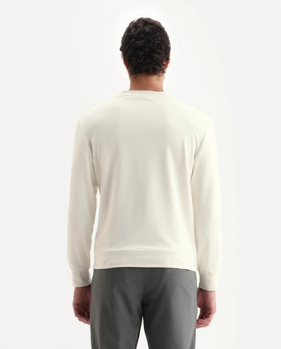 Rare Rabbit Men's Frejus Off White Cotton Embroidered Regular Fit Full Sleeve Crew Neck Sweatshirt