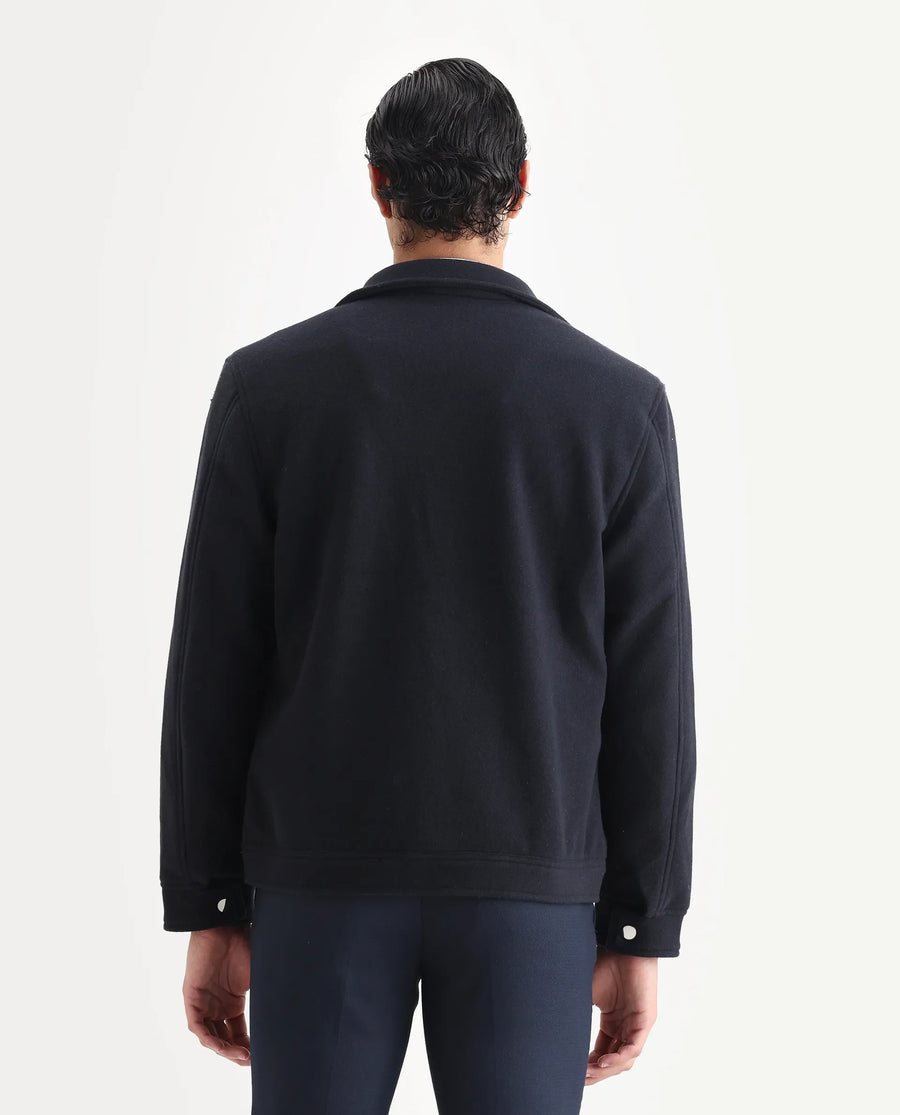 Rare Rabbit Men's Tweedo-2 Dark Navy Polyester Textured Relaxed Fit Full Sleeve Spread Collar Jacket