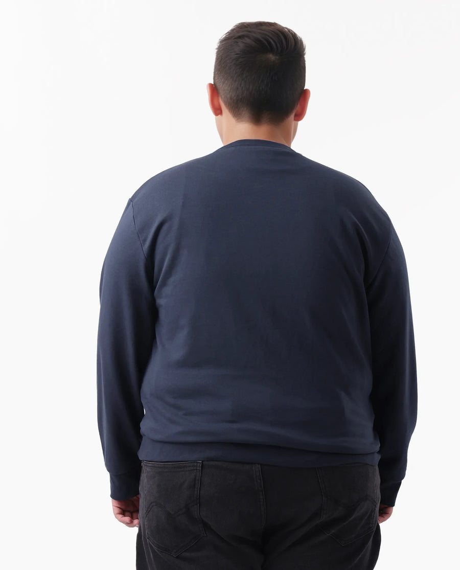 Rare Rabbit Men's Otese-L Navy Cotton Blend Cut And Sew Plus Size Full Sleeve Crew Neck Sweatshirt