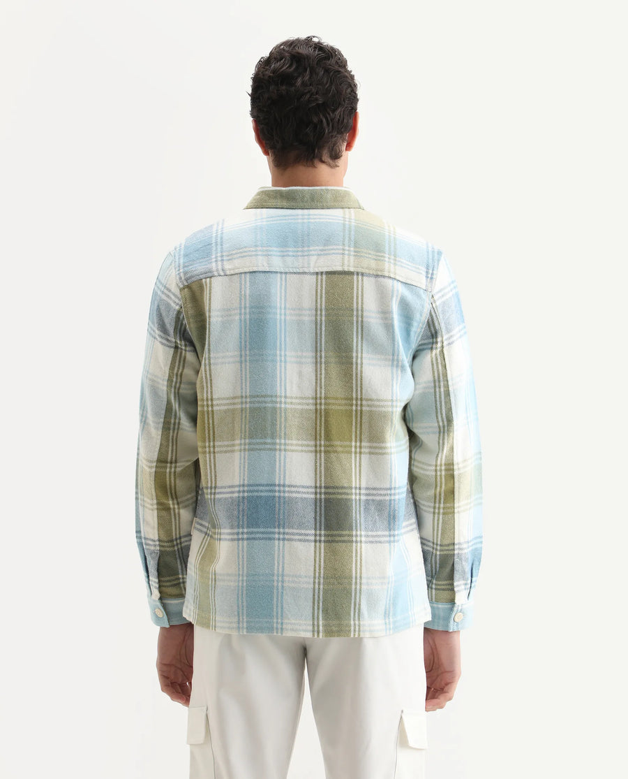 Rare Rabbit Men's Cotton Checked Print Regular Fit Full Sleeve Collared Shacket