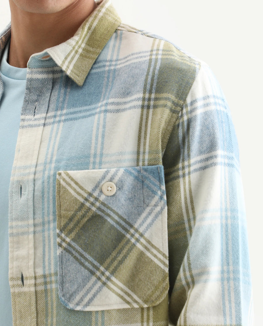 Rare Rabbit Men's Cotton Checked Print Regular Fit Full Sleeve Collared Shacket