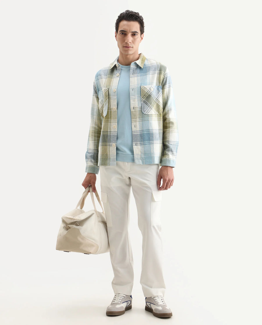 Rare Rabbit Men's Cotton Checked Print Regular Fit Full Sleeve Collared Shacket