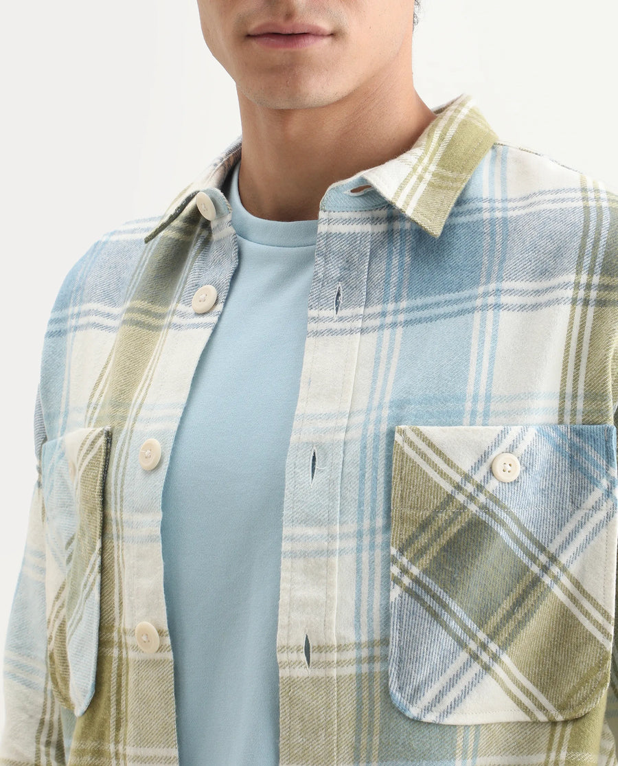 Rare Rabbit Men's Cotton Checked Print Regular Fit Full Sleeve Collared Shacket