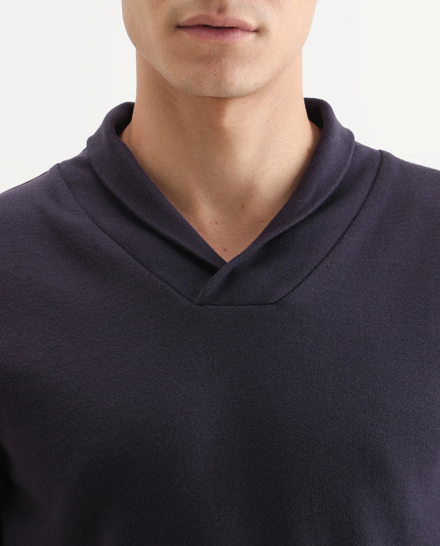 Rare Rabbit Men's Kenlay Dark Purple Cotton Blend Plain Regular Fit Full Sleeve High Neck Sweater