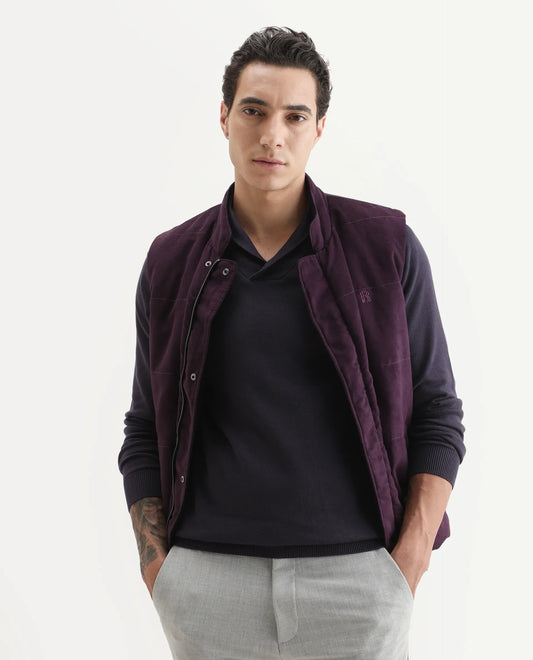 Rare Rabbit Men's Kenlay Dark Purple Cotton Blend Plain Regular Fit Full Sleeve High Neck Sweater