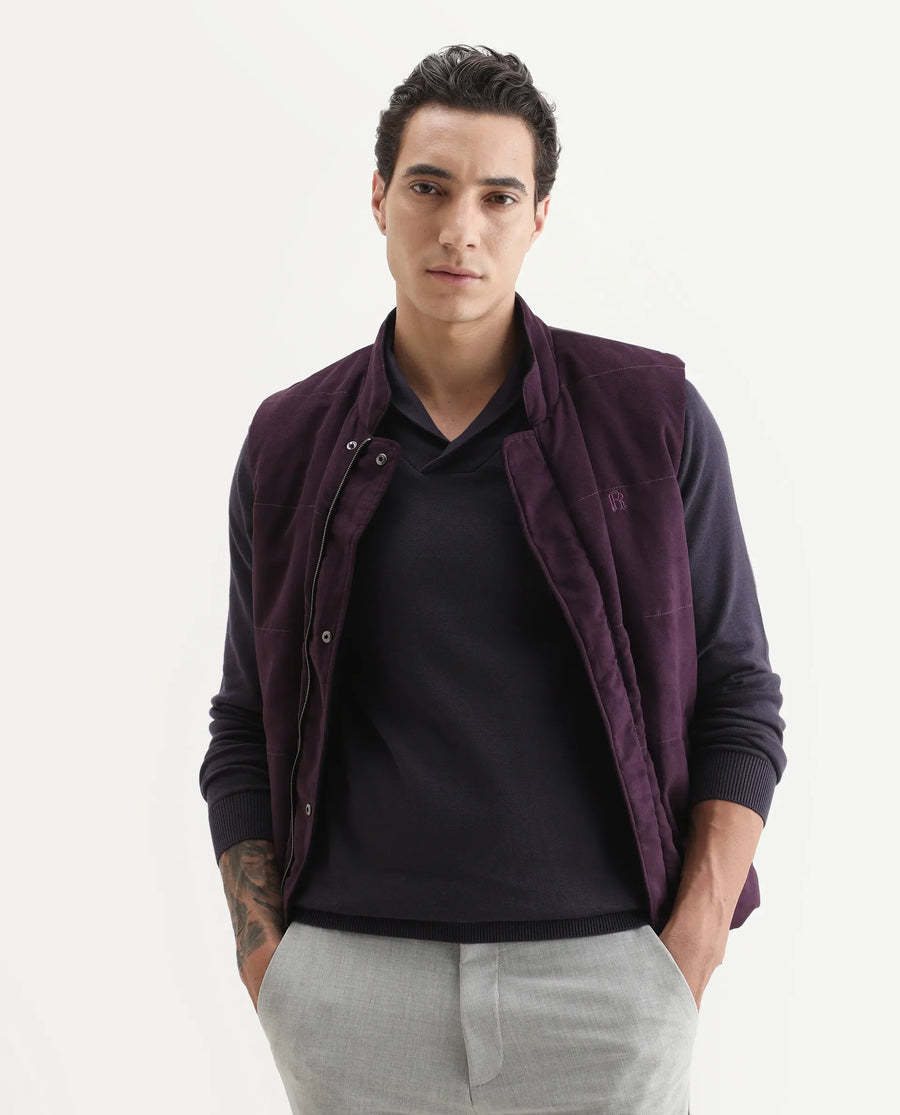 Rare Rabbit Men's Kenlay Dark Purple Cotton Blend Plain Regular Fit Full Sleeve High Neck Sweater