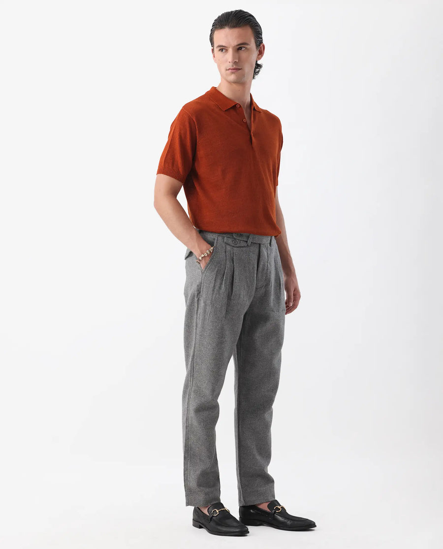 Rare Rabbit Men's Kaino Dark Grey 100% Linen Plain Regular Fit Trouser